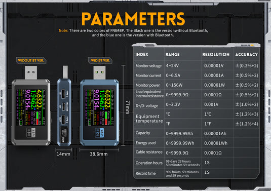 [FNB48P] FNIRSI USB Tester with Bluetooth Voltmeter Ammeter TYPE-C Fast Charge Detection Trigger Capacity Ripple Measurement with CNC Metal Shell