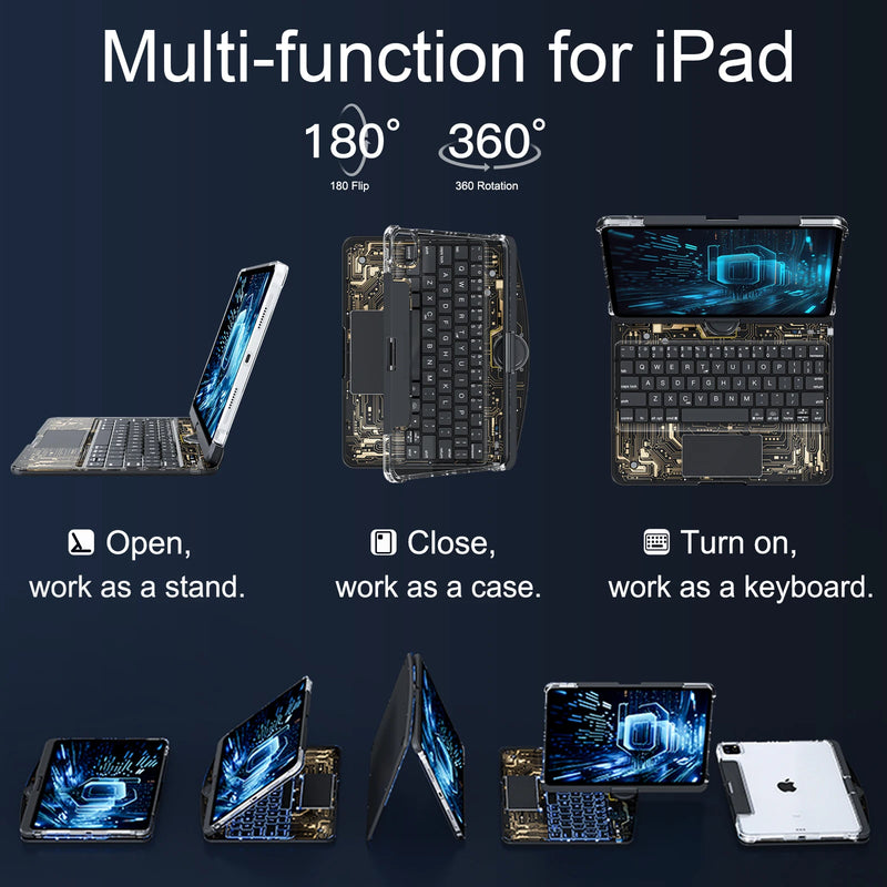 Load image into Gallery viewer, Apple iPad Pro 3/4/5/6 12.9&quot; &amp; Air 6 13” -180 Degree Rotation Magic Cyberpunk Style Transparent Keyboard Case - Polar Tech Australia
