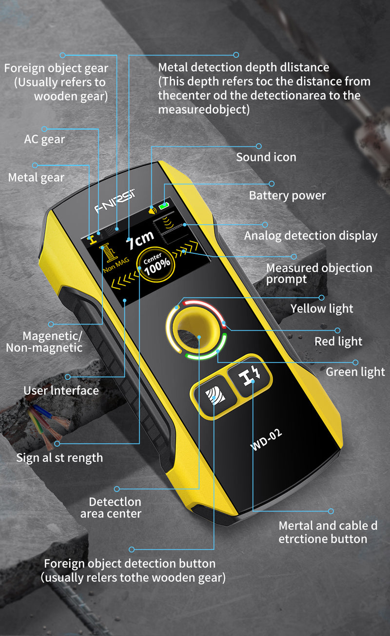 Chargez l&#39;image dans la visionneuse de la galerie, [WD-02] FNIRSI Wall Detector Scanners Stud Finder Positioning Hole TFT Display AC Live Cable Wires Metal Wood Stud Wall Scanner
