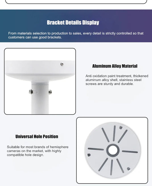 Universal Retractable Extension Aluminium CCTV Dome Camera Wall or Ceiling Mount Bracket Holder - Polar Tech Australia