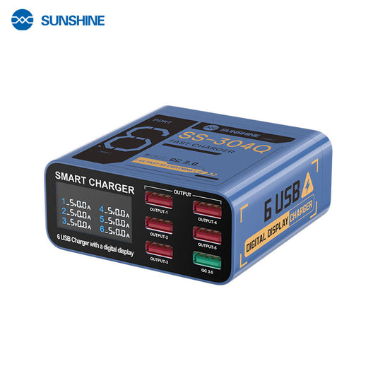 [SS-304Q] SUNSHINE 6-Port USB Fast Charger with Digital Display