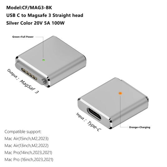 MacBook Magnetic Charging Adapter PD100W MagSafe 3 to Type-C Female