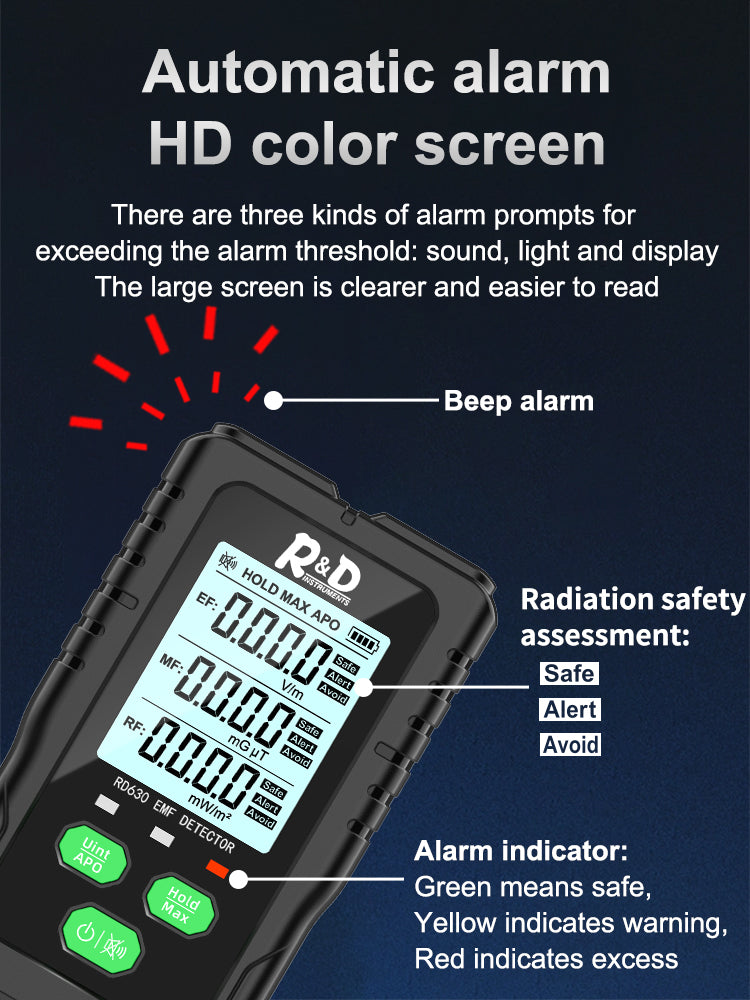 Load image into Gallery viewer, [RD630C] R&amp;D Electromagnetic Field Radiation Detector Tester EMF Meter Multifunctional Handheld Portable Radio Frequency Warn Meter
