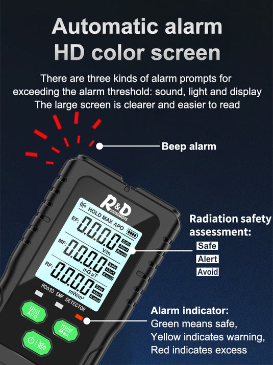 [RD630C] R&D Electromagnetic Field Radiation Detector Tester EMF Meter Multifunctional Handheld Portable Radio Frequency Warn Meter