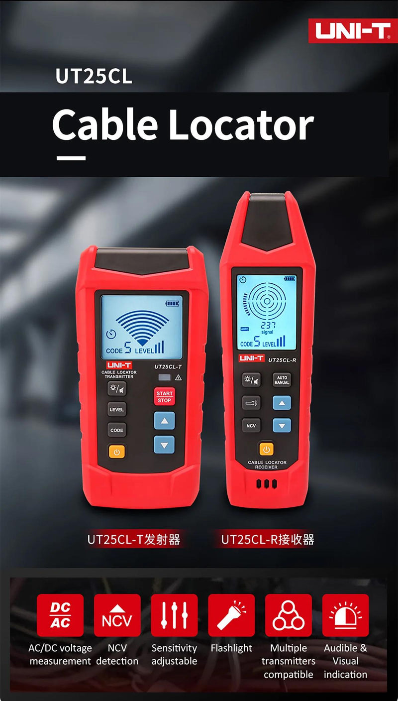 Chargez l&#39;image dans la visionneuse de la galerie, [UT25CL] UNI-T Handheld Cable Locator NCV Non-contact Electrical Test Electrical Safety Detector Trace Underground Cable Paths
