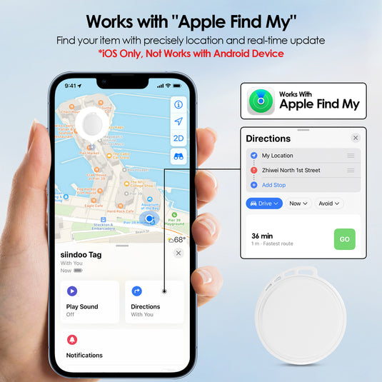 [Siindoo]  AirTag Mini GPS Tracker Smart Tag Luggage Wallet Pet Key Finder