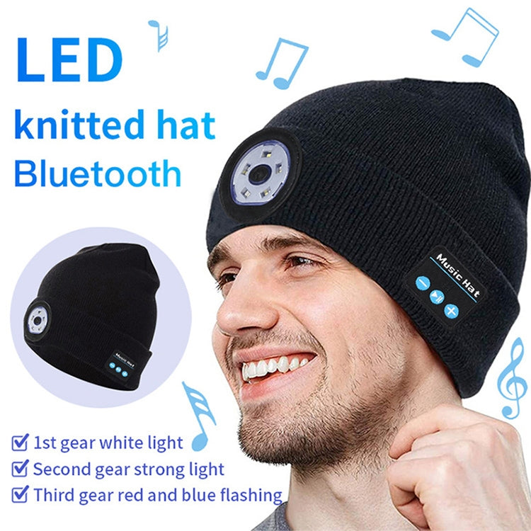 Load image into Gallery viewer, Outdoor Night Running Night Fishing LED Light Illumination Bluetooth 5.0 Knitted Hat
