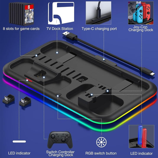 For Nintendo Switch / OLED Charging Dock Station Controller Charger with RGB Light