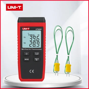 Load image into Gallery viewer, [UT320D] UNI-T Digital Thermometer Mini Dual Contact Thermocouple Type K J High Temperature Meter Tester -50℃ to 1300℃
