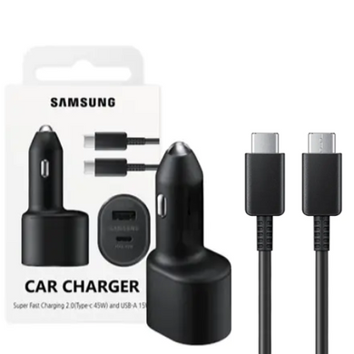 [With Cable] Samsung 60W Dual Port (45W Fast PD Type-C USB-C + 15W USB QC 3.0) Car Charger Power Adapter