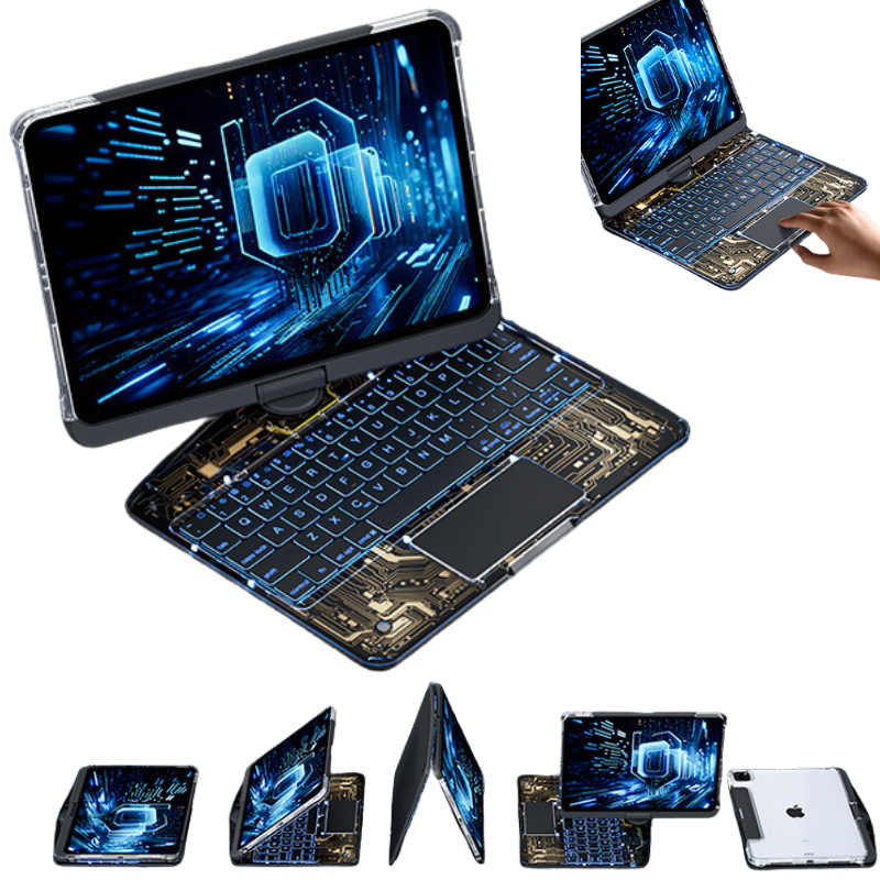 Load image into Gallery viewer, Apple iPad Pro 3/4/5/6 12.9&quot; &amp; Air 6 13” -180 Degree Rotation Magic Cyberpunk Style Transparent Keyboard Case - Polar Tech Australia
