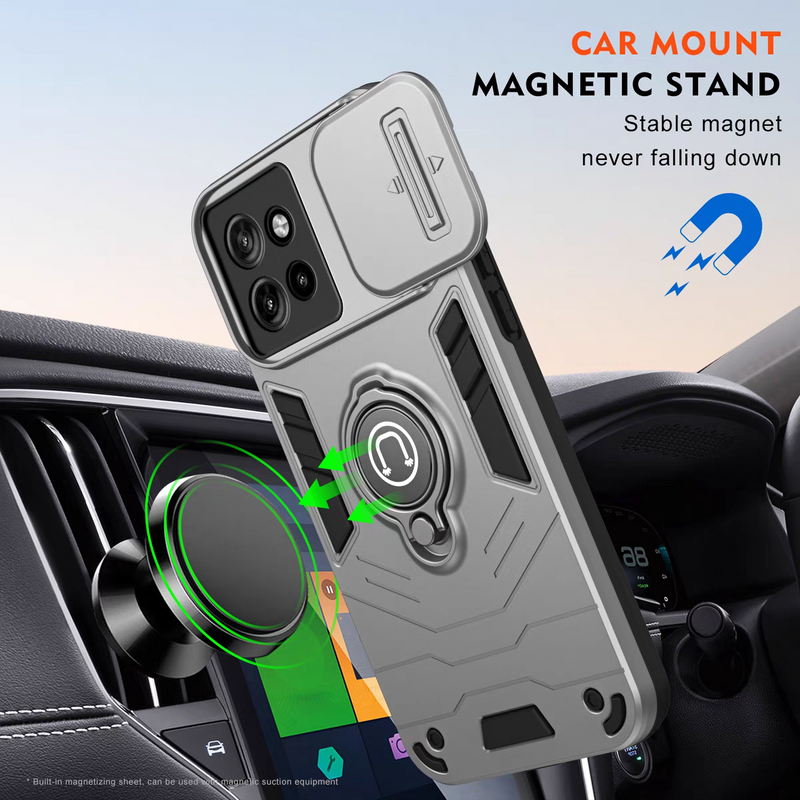 Load image into Gallery viewer, [Built-in Ring Bracket][With Slide Lens Cover] Motorola Moto G35 Mecha-style Anti-slip Protective Hard Heavy Duty Series Case
