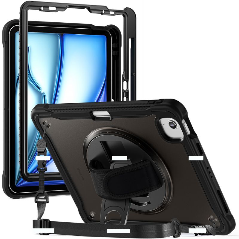 Chargez l&#39;image dans la visionneuse de la galerie, Apple iPad Air 2024 6/6th 11&#39;&#39; &amp; Pro 1/2/3/4 11&#39;&#39; &amp; iPad 4/5 Air 10.9&#39;&#39; - 360 Degree Rotate Shockproof Heavy Duty Tough Stand Case Cover With Strap &amp; Pen Holder - Polar Tech Australia
