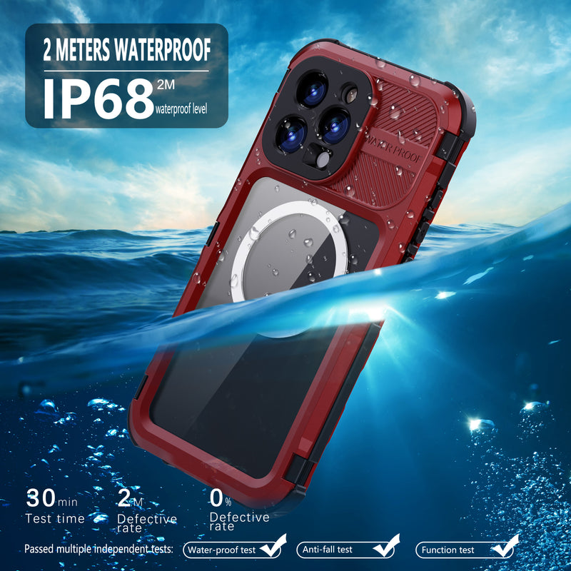 Load image into Gallery viewer, [IP68/10FT Waterproof][Magsafe Compatible] Apple iPhone 16 / 16 Plus / 16 Pro / 16 Pro Max - Redpepper M Series Metal Heavy Duty Waterproof Magnetic Silicone Phone Case With Lanyard
