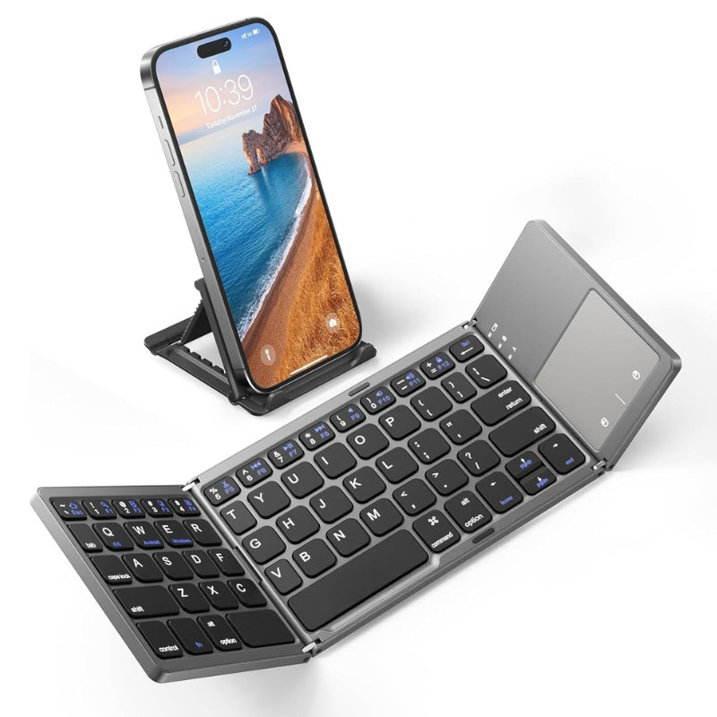 Cargue la imagen en el visor de la galería, Foldable Bluetooth Keyboard with Touchpad Portable Wireless Keyboard , Rechargeable Full Size Ultra Slim Pocket Folding Keyboard for Android Windows iOS Tablet And Mobile Phone
