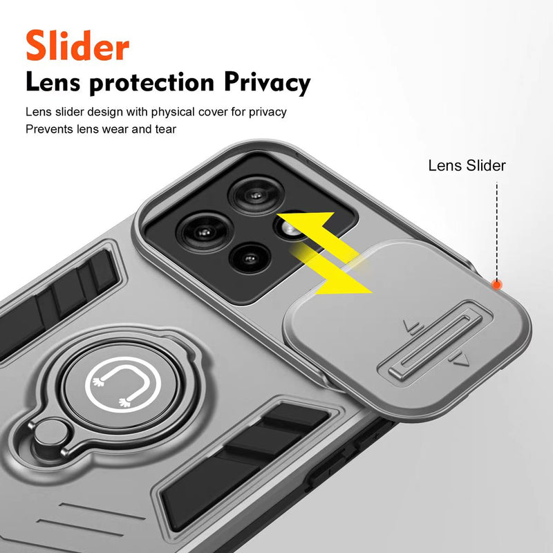 Load image into Gallery viewer, [Built-in Ring Bracket][With Slide Lens Cover] Motorola Moto G35 Mecha-style Anti-slip Protective Hard Heavy Duty Series Case
