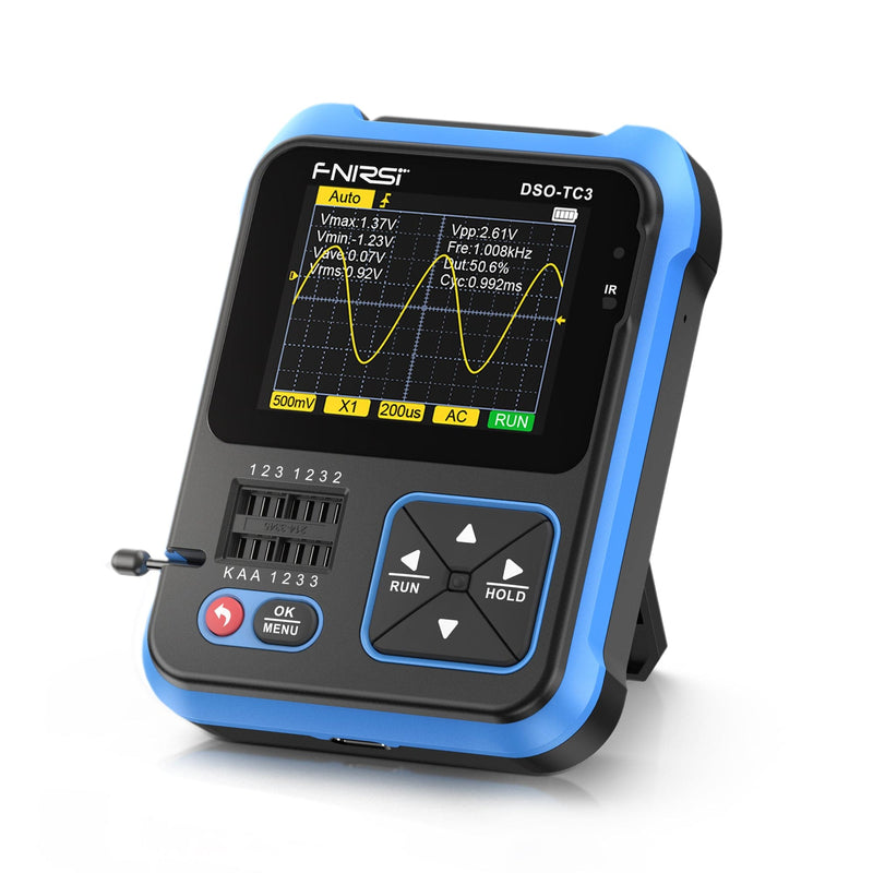 Chargez l&#39;image dans la visionneuse de la galerie, [DSO-TC3] FNIRSI Digital Oscilloscope Transistor Tester Signal Generator 3 in1 500Khz 10MSa/s Capacitor Resistor Diode 100K output
