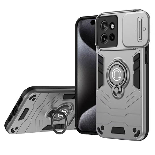 [Built-in Ring Bracket][With Slide Lens Cover] Motorola Moto G35 Mecha-style Anti-slip Protective Hard Heavy Duty Series Case