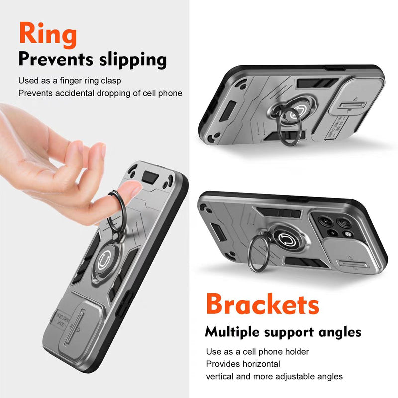 Load image into Gallery viewer, [Built-in Ring Bracket][With Slide Lens Cover] Motorola Moto G35 Mecha-style Anti-slip Protective Hard Heavy Duty Series Case
