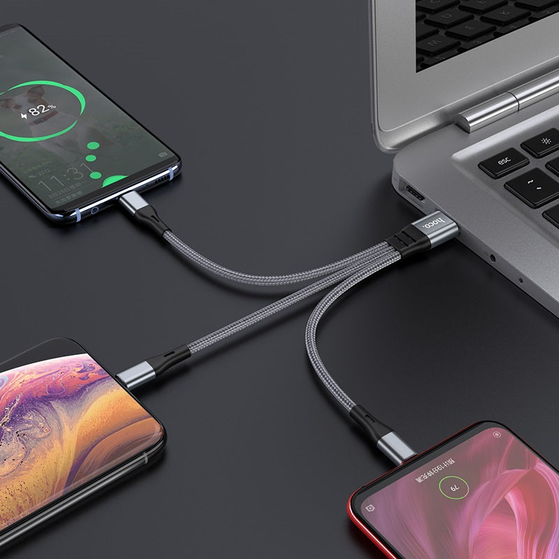 Cargue la imagen en el visor de la galería, [X47][3 in 1][25CM Short][Heavy Duty] HOCO Universal Traveling Fast Charging Data Sync USB Cable For USB-C / Lightning / Micro Phone &amp; Tablet Device - Polar Tech Australia
