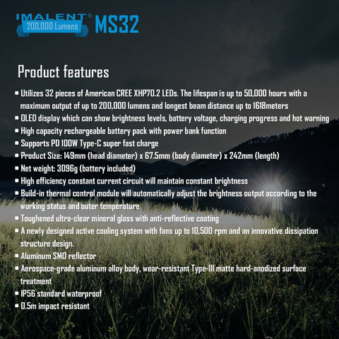 [MS32] IMALENT Brightest Powerful Flashlight 200,000 Lumens, 1618 Meter Throw