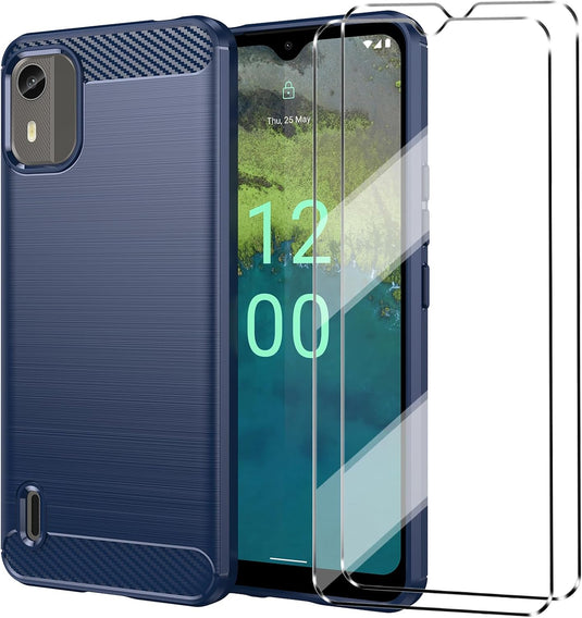 Nokia C12 Pro/C12/C12 Plus - Shield Shockproof Rugged Heavy Duty Case With 2PC 9HD Tempered Glass Screen Protector