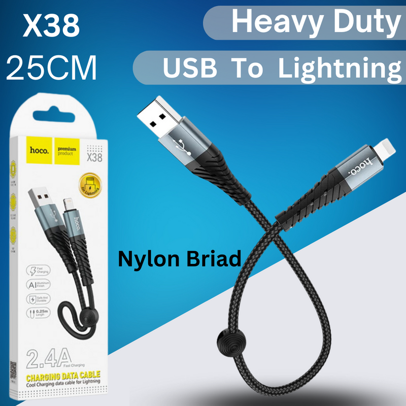 Chargez l&#39;image dans la visionneuse de la galerie, [X38][25CM Short][Heavy Duty][USB To Lightning] HOCO Universal Traveling Fast Charging USB Cable For Apple Lightning Device - Polar Tech Australia
