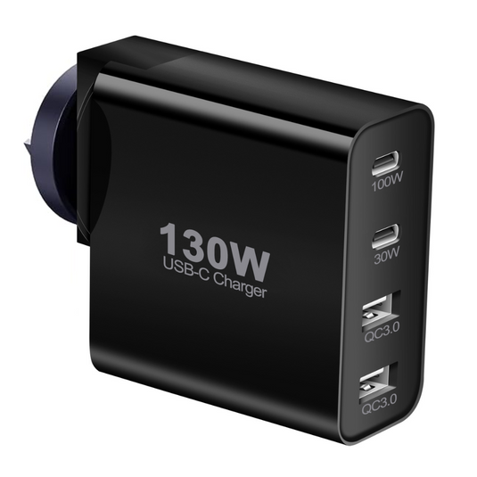 130W Gallium nitride Fast 4 Ports PD Type-C USB-C + USB 3.0 Wall Charger Traveller Power Adapter - (AU Plug) - Polar Tech Australia