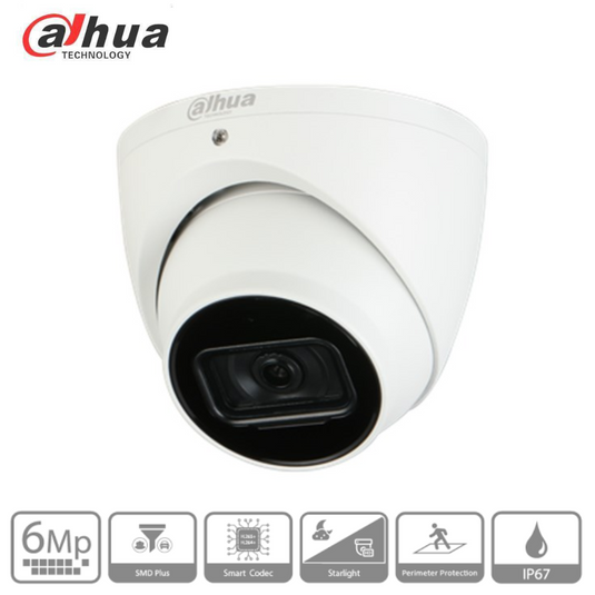 [HDW3666EMP] Dahua WizSense 6MP SMD AI Smart PoE Turret IR Eyeball Dome Built-in Mic IP Camera - Polar Tech Australia