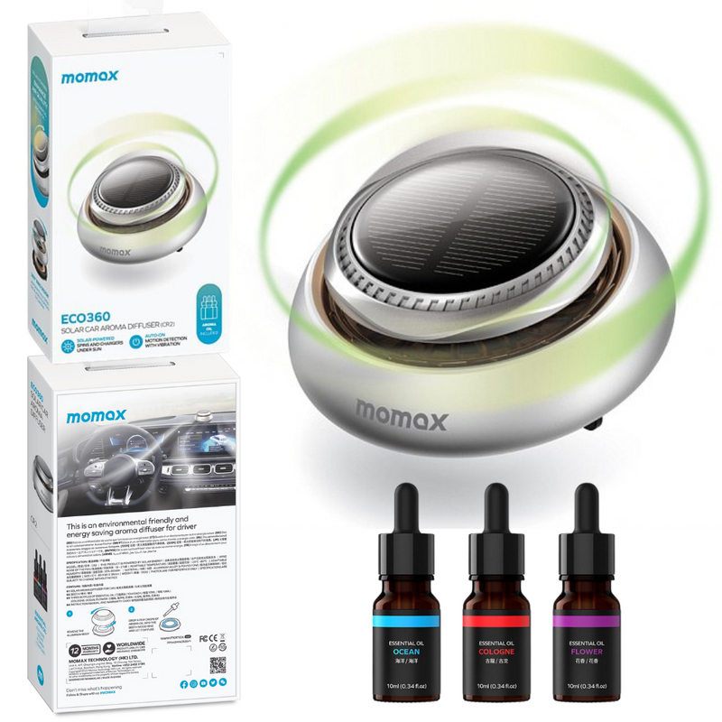 Chargez l&#39;image dans la visionneuse de la galerie, Momax Eco360 Solar Power Auto Spin Aroma Diffuser Car Perfume Holder Car Air Freshener - Polar Tech Australia
