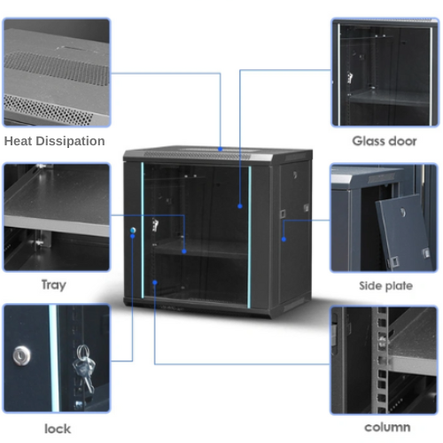 Chargez l&#39;image dans la visionneuse de la galerie, [Assemblé] 6U 9U 12U serveur réseau robuste CCTV commutateur PoE support d&#39;armoire mural boîtier verrouillable
