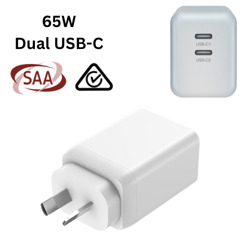 Cargue la imagen en el visor de la galería, 65W Max PD Dual USB-C Port iPhone 16 Wall Travelling Charger Adapter - (SAA Approved/AU Plug)
