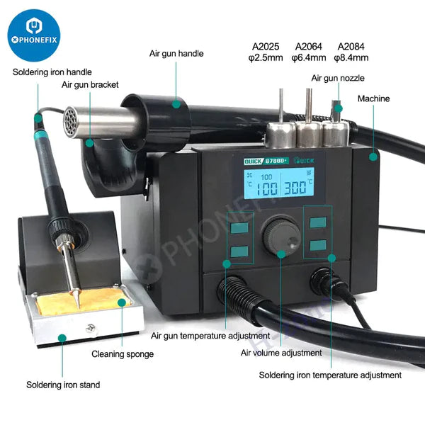 Chargez l&#39;image dans la visionneuse de la galerie, [8786D+] QUICK 700W High Power 2 in 1 Soldering &amp; Heating Hot Air Gun Intelligent SMD Rework Station Soldering Station - Polar Tech Australia
