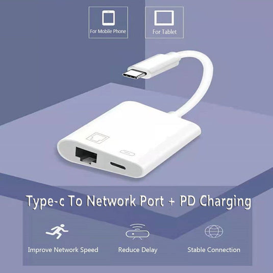 Type C / USB C to RJ45 Ethernet Port & PD 60W Splitter Adapter