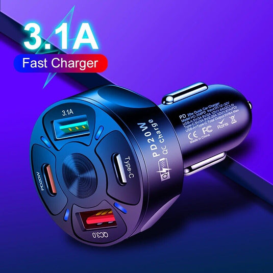 Universal PD + QC 3.0 30W Super Fast 4 Ports Quick Car Charger - Polar Tech Australia