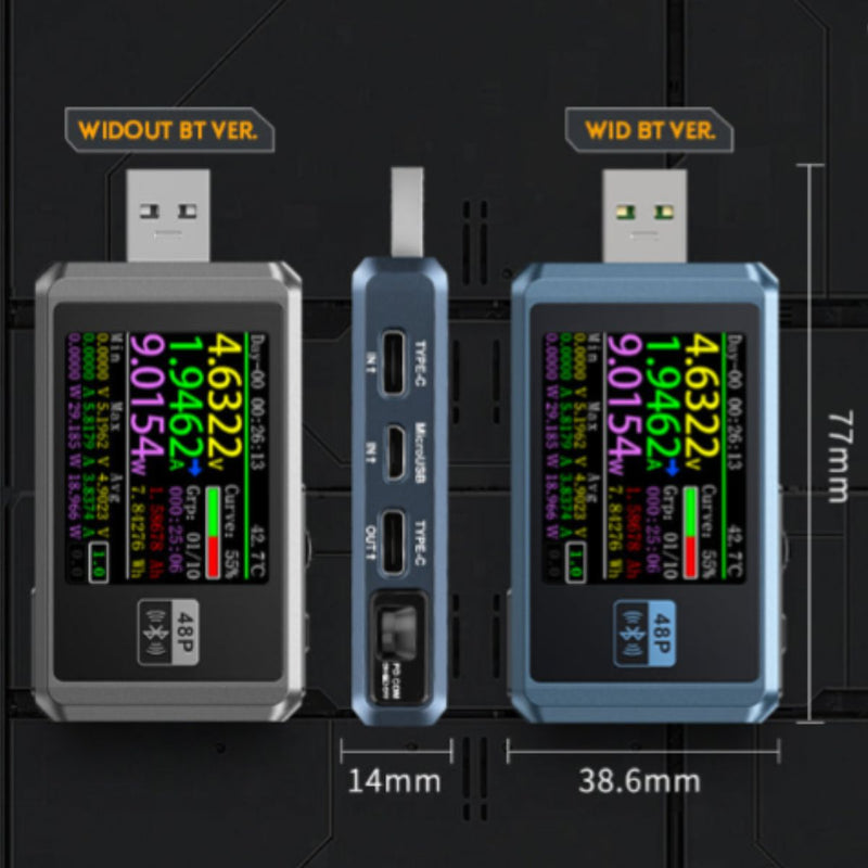 Chargez l&#39;image dans la visionneuse de la galerie, [FNB48P] FNIRSI USB Tester with Bluetooth Voltmeter Ammeter TYPE-C Fast Charge Detection Trigger Capacity Ripple Measurement with CNC Metal Shell
