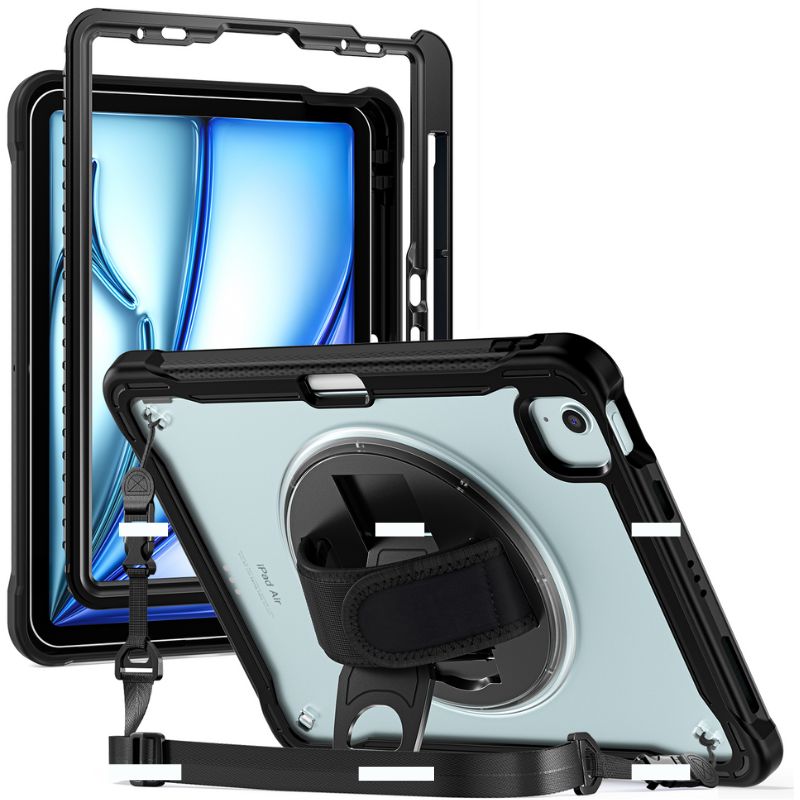 Chargez l&#39;image dans la visionneuse de la galerie, Apple iPad Air 2024 6/6th 11&#39;&#39; &amp; Pro 1/2/3/4 11&#39;&#39; &amp; iPad 4/5 Air 10.9&#39;&#39; - 360 Degree Rotate Shockproof Heavy Duty Tough Stand Case Cover With Strap &amp; Pen Holder - Polar Tech Australia
