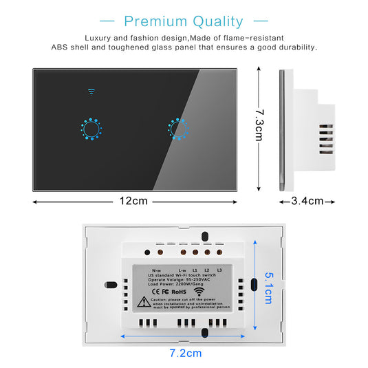 [TUYA Smart Home] TUYA WiFi Smart Touch Switch Home Light Fan Remote Control 1/2/3/4/5/6 Gang Wall Switch Panel - Polar Tech Australia