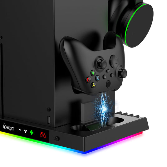 Xbox Series X - All in One Multi Function RGB Light Effect Cooling Fan Base Stand Charging Station - Game Gear Hub