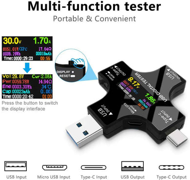 3 in 1 USB/Type C Digital Meter Tester With Display IPS LCD Screen Voltage/Current/Power Capacity/Temperature Meter - Polar Tech Australia