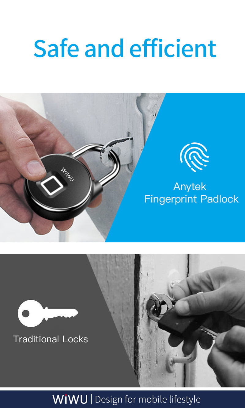 Cargue la imagen en el visor de la galería, WIWU S5 IP65 Waterproof Smart Rechargeable Fingerprint Padlock For Door Bicycle Bag Cabinets - Polar Tech Australia
