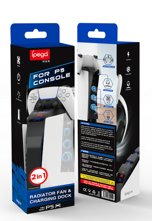 [With Built-in Cooling Fan] Sony PlayStation 5 PS5 - 2 in 1 Dual Controller Charging Stand Fan Headset Storage Rack - Polar Tech Australia