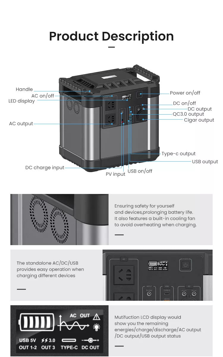 Chargez l&#39;image dans la visionneuse de la galerie, [UA2000] Catizon 2000W Portable Solar Generator Outdoor Emergency Power Supply Station - Polar Tech Australia
