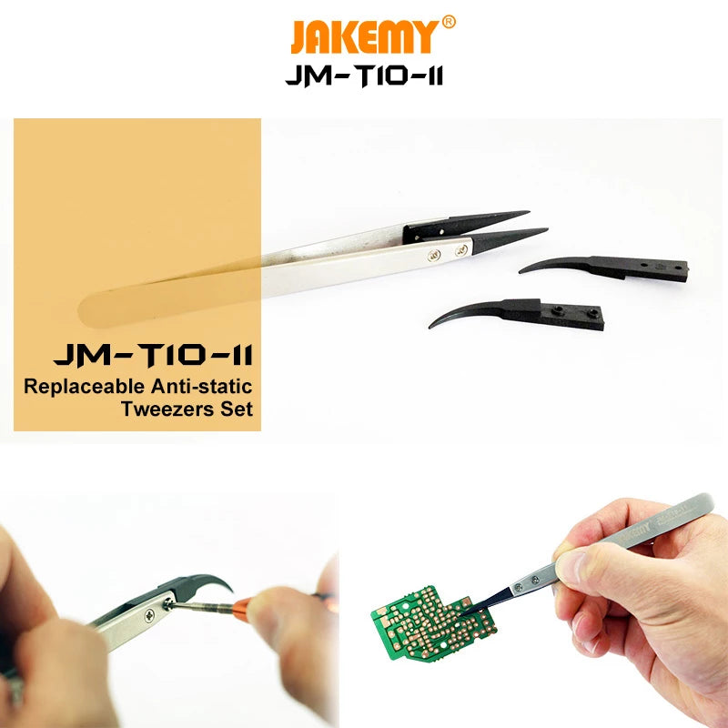 Chargez l&#39;image dans la visionneuse de la galerie, [JM-T10-11] Jakemy Anti-static Stainless Steel Tweezers With Replacement Head - Polar Tech Australia
