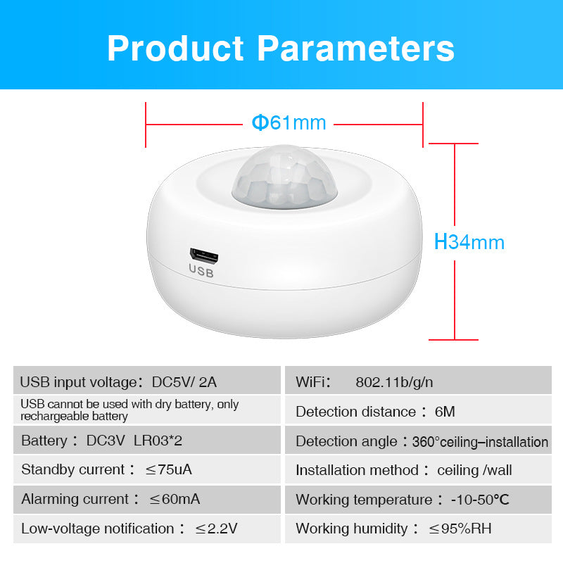 Cargue la imagen en el visor de la galería, [TUYA Smart Home] Battery &amp; Wired Powdered 360 Degree WIFI Infrared Detector PIR Motion Detect Sensor Smart Home Security - Polar Tech Australia
