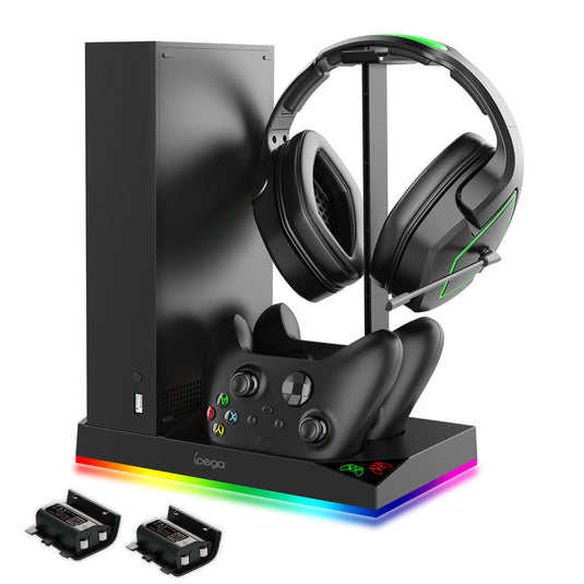 Xbox Series X - All in One Multi Function Cooling Fan RGB Light battery Backup Kit Vertical Charging Stand - Polar Tech Australia