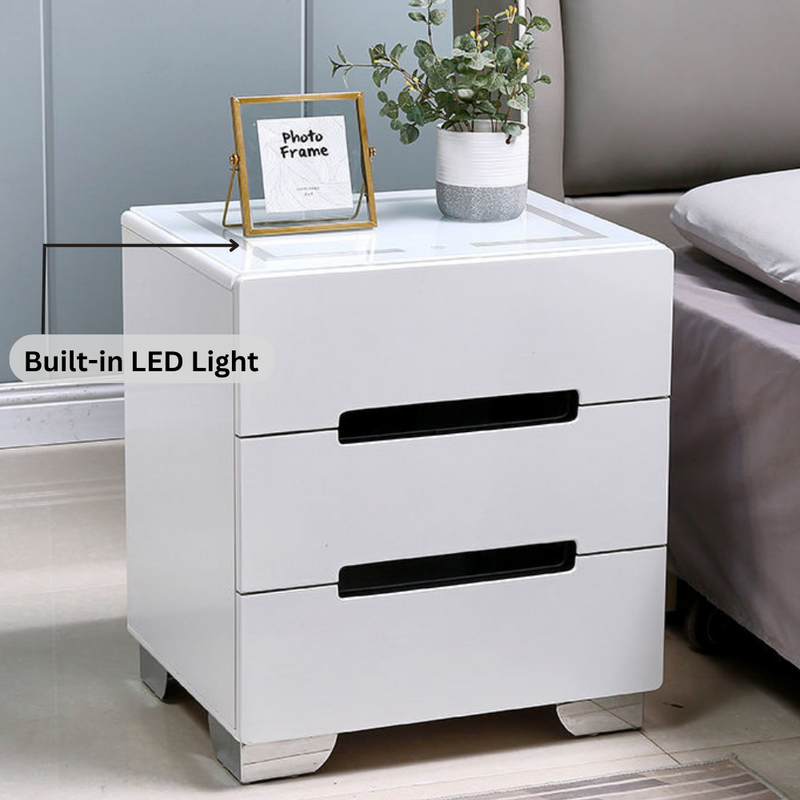 Cargue la imagen en el visor de la galería, [Built-in LED Light] Intelligent 3 Drawers Bedside Table Side Unit With LED Lamp Nightstand - Polar Tech Australia
