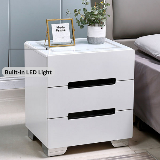 [Built-in LED Light] Intelligent 3 Drawers Bedside Table Side Unit With LED Lamp Nightstand - Polar Tech Australia