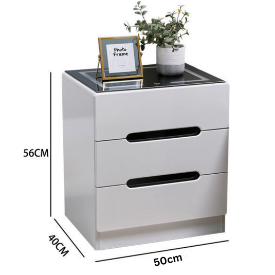 [Built-in LED Light] Intelligent 3 Drawers Bedside Table Side Unit With LED Lamp Nightstand - Polar Tech Australia