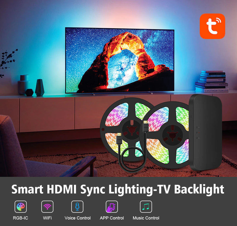 Chargez l&#39;image dans la visionneuse de la galerie, [TUYA Smart Home] Ambient TV PC Backlight RGB LED Strip Light Music/Game/Movie Synchronization Support 4K/HDR/TV BOX/Alexa/Google Smart Sync LED Light Set - Polar Tech Australia
